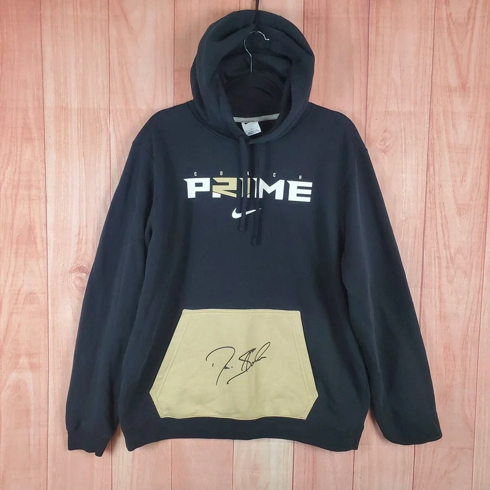 Nike Mens Hoodie Large Black Drawstring Long Sleeve Deion Sanders Pullover